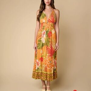 Z&L Europe Vibrant Floral‎ Halter Delia Maxi Dress large.